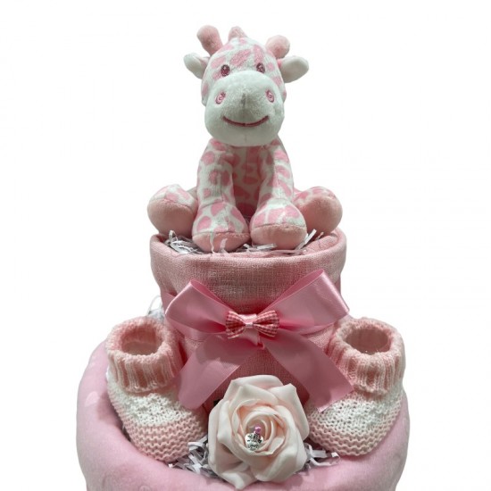 Pink/White Giraffe 2 Tier Nappy Cake