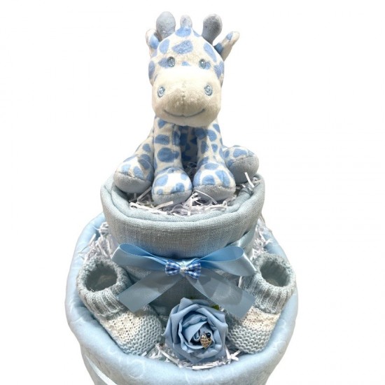 Blue/White Giraffe 2 Tier Nappy Cake