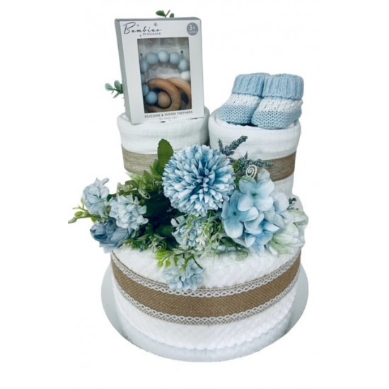 A Flowers And Lace Blue Nappy Cake