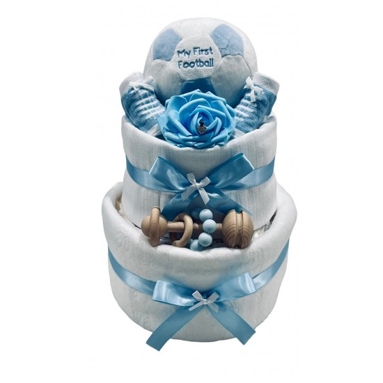 Baby’s First Football Nappy Cake - Blue