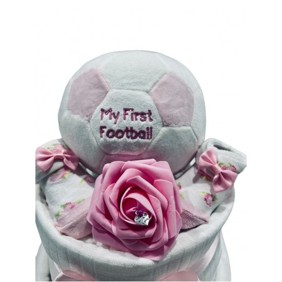 Baby’s First Football Nappy Cake - Pink