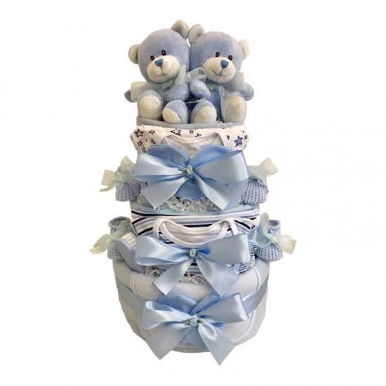 Just The Two Of Us - Twins Blue Nappy Cake