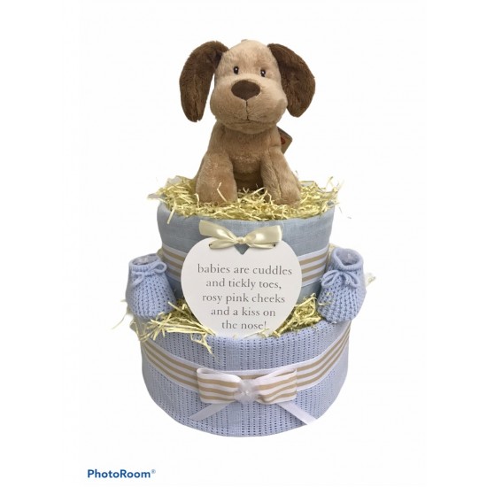 Puppy Dog Two Tier Nappy Cake - Blue
