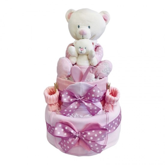 Big Ted - Little Ted 2 Tier Nappy Cake Pink