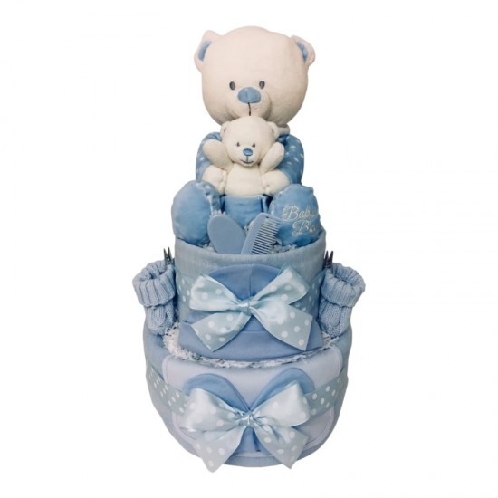 Big Ted - Little Ted 2 Tier Nappy Cake  Blue