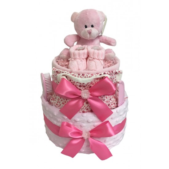 Wrapped in Luxury - Pink 2 Tier Nappy Cake 